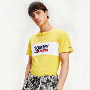 Tommy Jeans pánské žluté tričko - S (ZGQ)