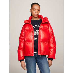 Tommy Hilfiger dámská červená péřová bunda s kapucí - M (SNE)