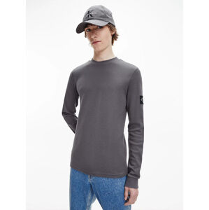 Calvin Klein pánské šedé tričko s dlouhým rukávem - S (PTP)