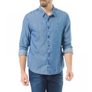 Tommy Hilfiger pánská džínová modrá košile Slim - KAZOVÉ - XL (964)