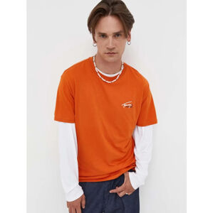 Tommy Jeans pánské oranžové tričko - L (SFQ)