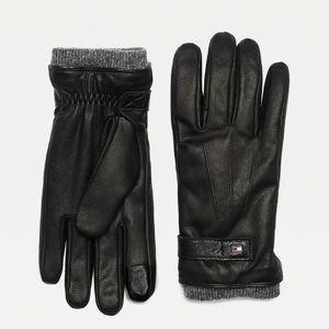 Tommy Hilfiger pánské černé kožené rukavice ELEVATED - L-XL (BDS)
