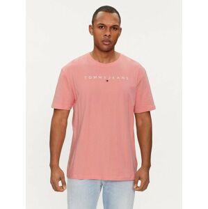 Tommy Jeans pánské růžové tričko LINEAR - M (TIC)